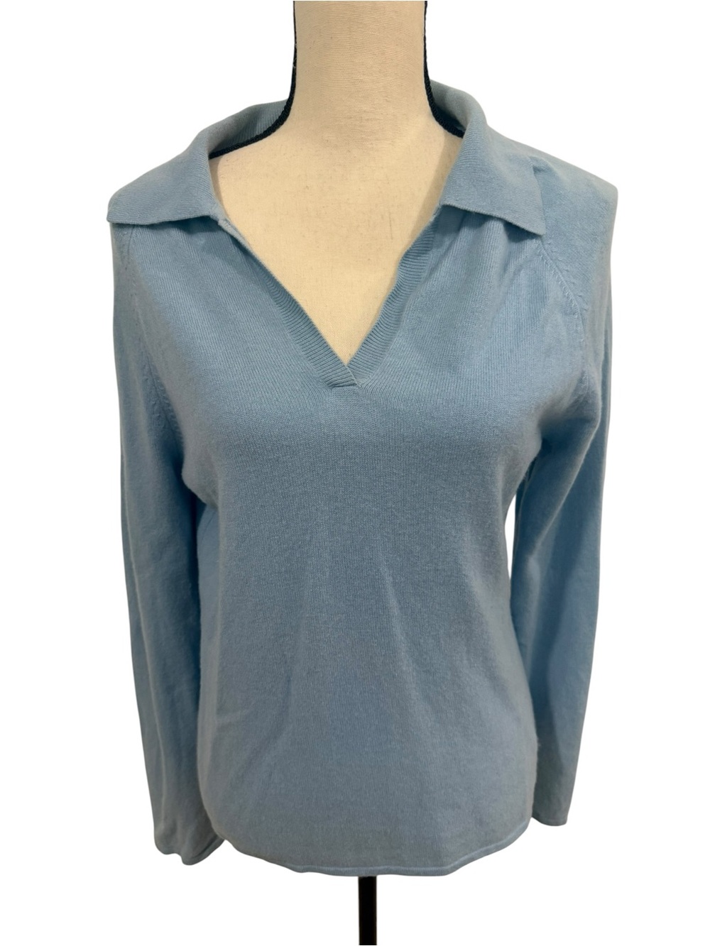 Cashmere Collared Light Blue V-Neck Sweater Classiques Entier Size Large